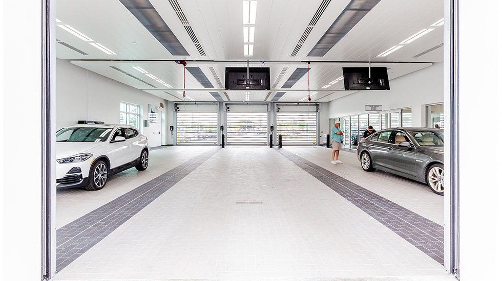 Service area flooring at BMW auto dealership