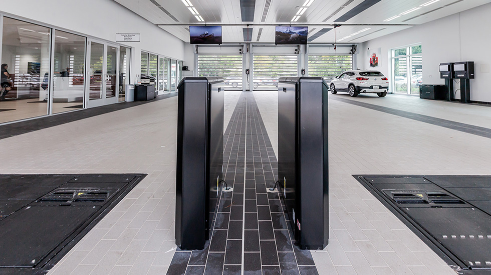 Service area flooring at BMW auto dealership
