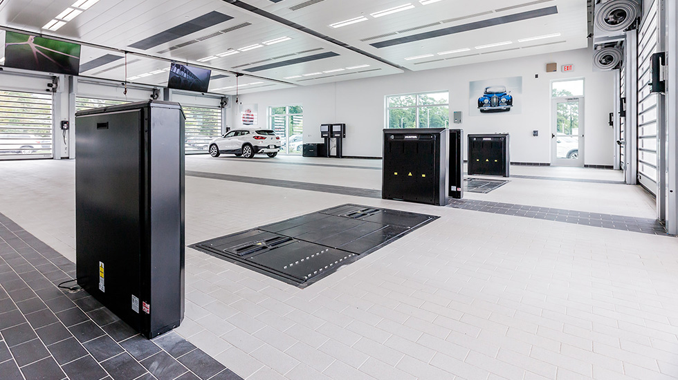 Service area flooring at BMW auto dealership