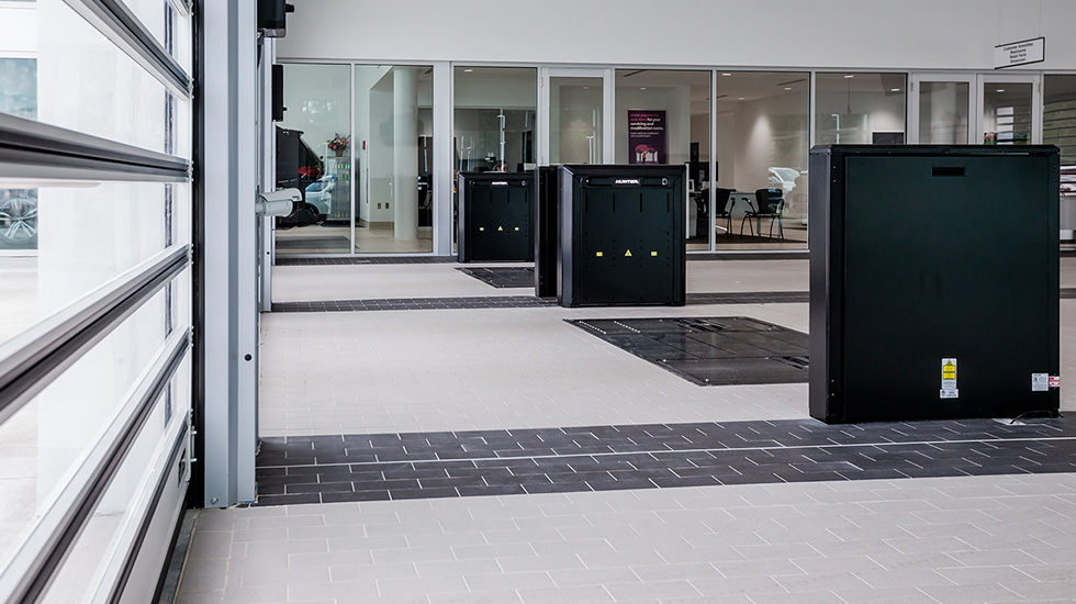 Service area flooring at BMW auto dealership