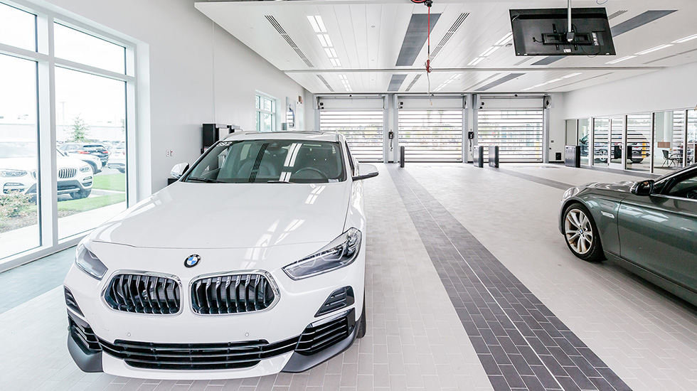 Service area flooring at BMW auto dealership