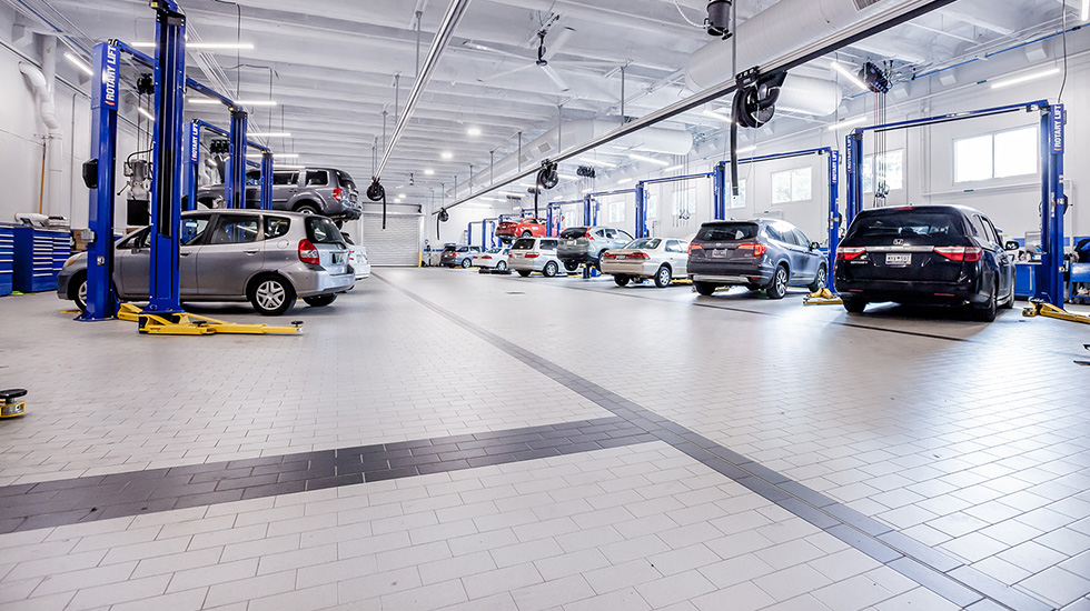 Service area flooring at Honda auto dealership