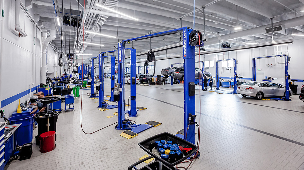 Service area flooring at Honda auto dealership