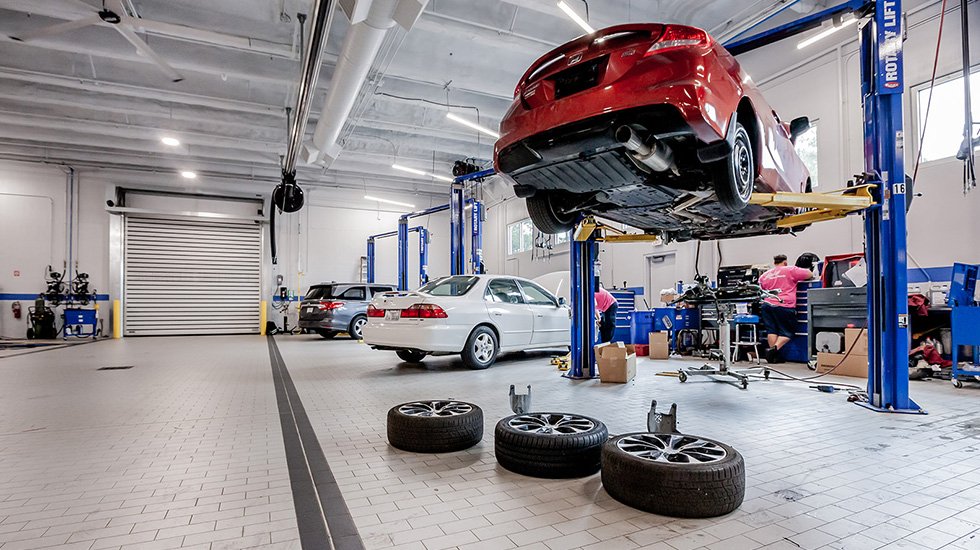Service area flooring at Honda auto dealership