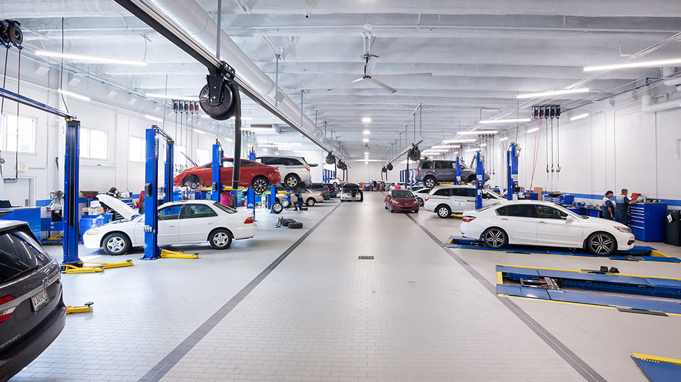 Service area flooring at Honda auto dealership