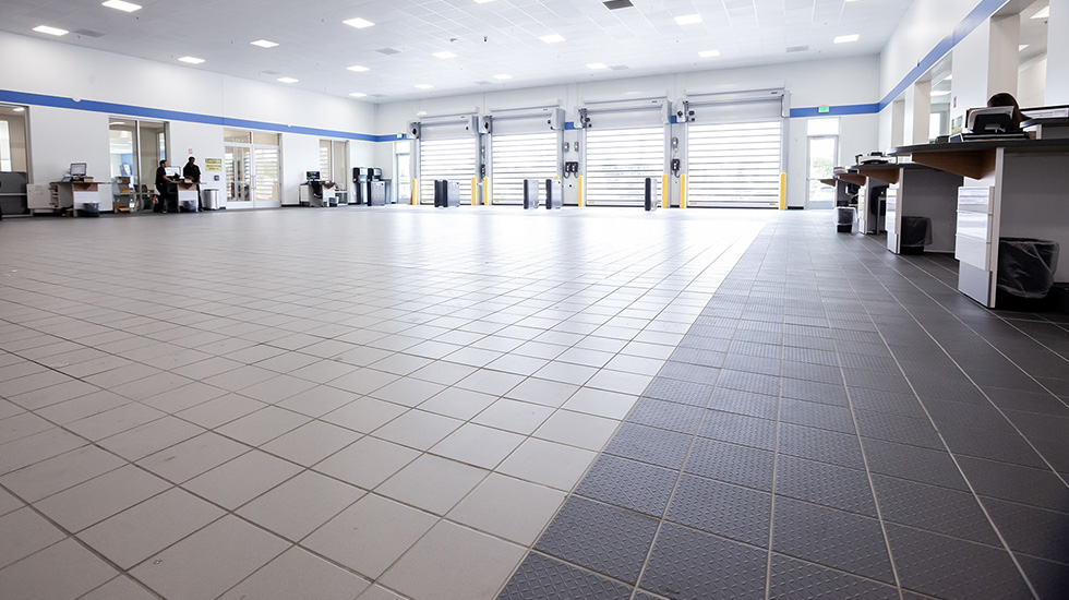 Service area flooring at Honda auto dealership