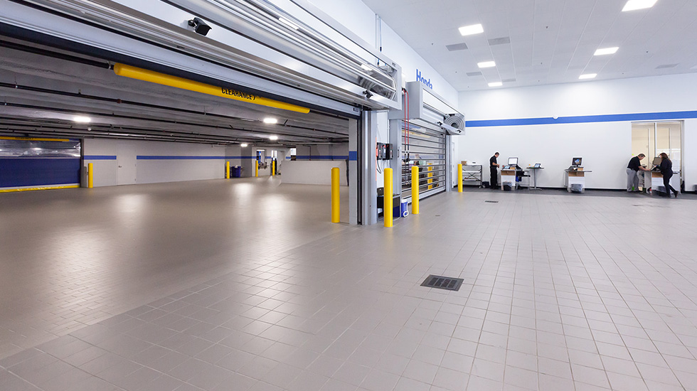 Service area flooring at Honda auto dealership