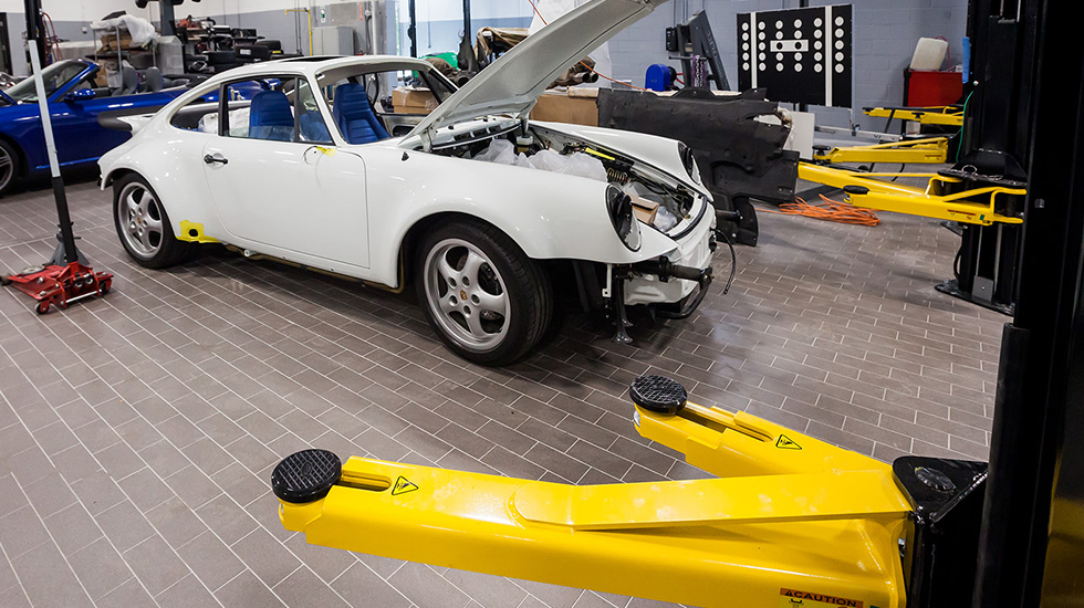 Service area flooring at Porsche auto dealership