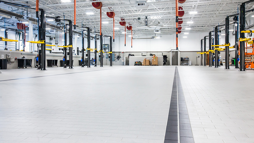Service area flooring at Jaguar auto dealership