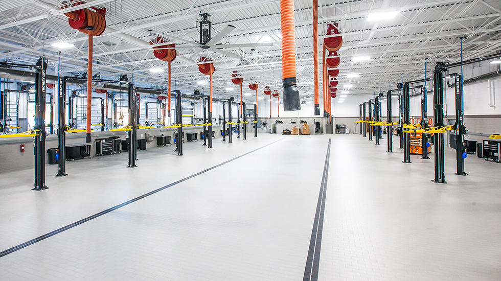 Service area flooring at Jaguar auto dealership