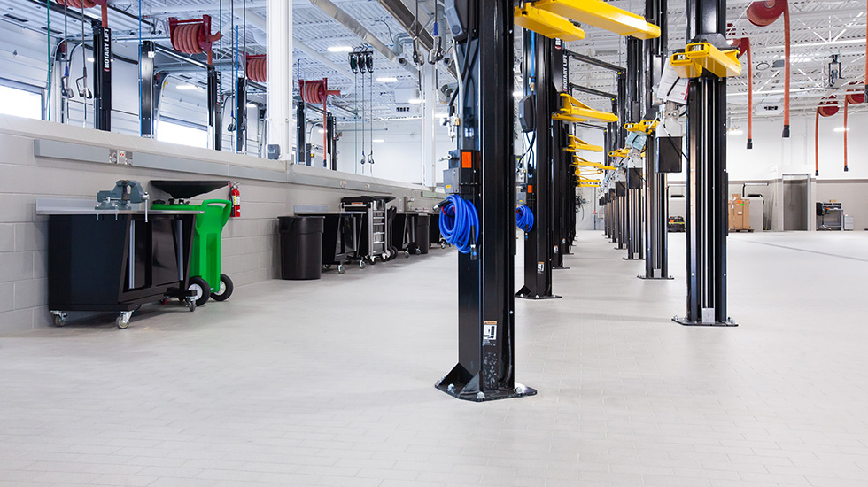 Service area flooring at Jaguar auto dealership