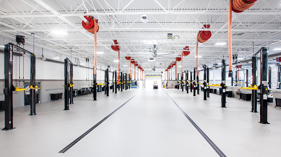Service area flooring at Jaguar auto dealership