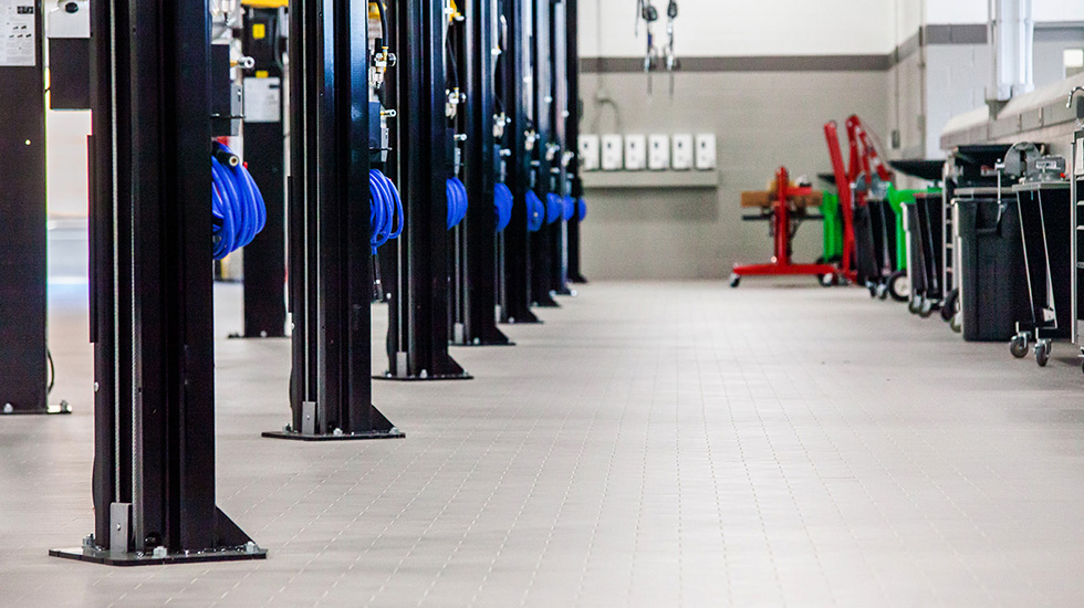 Service area flooring at Jaguar auto dealership
