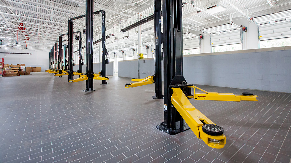 Service area flooring at Honda auto dealership