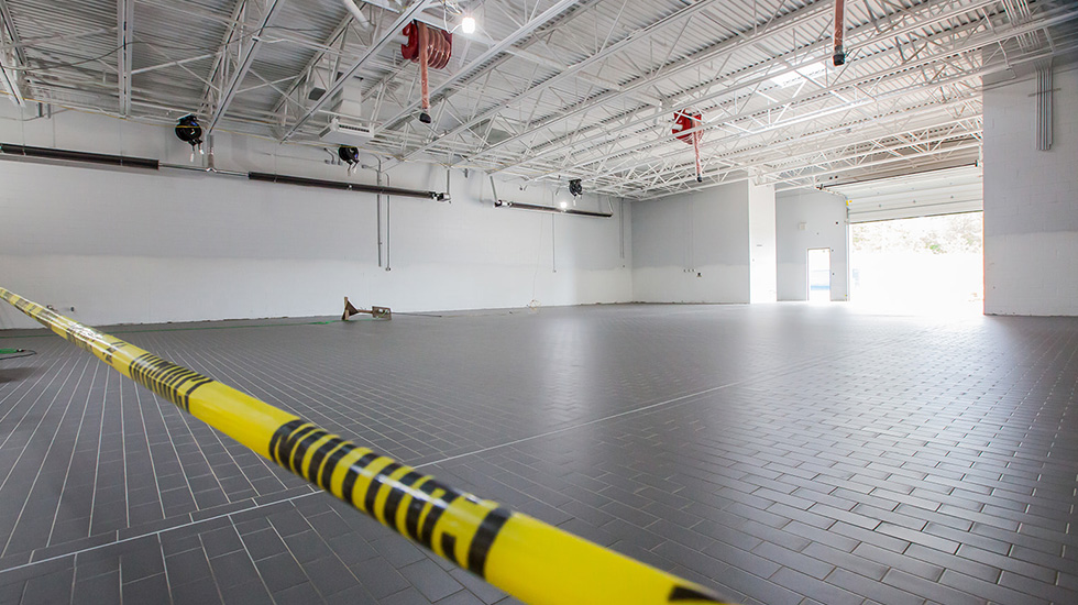 Service area flooring at Honda auto dealership