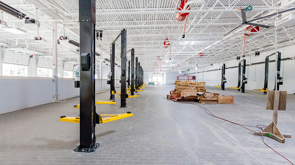 Service area flooring at Honda auto dealership