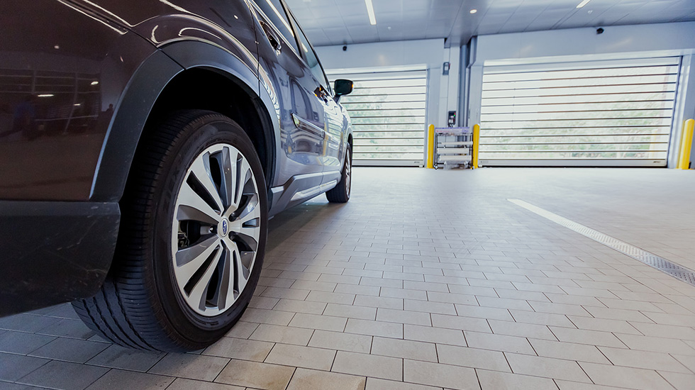 Service area flooring at Subaru auto dealership