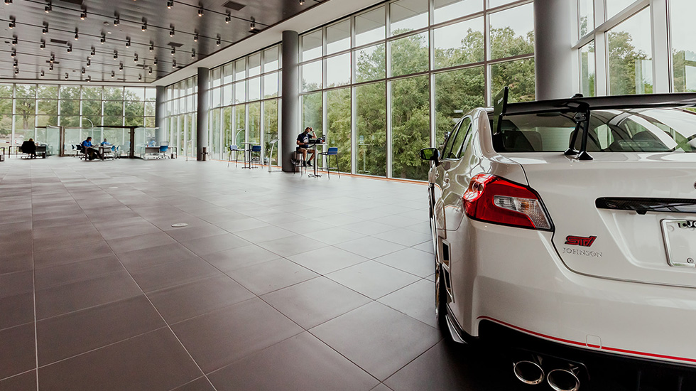showroom flooring at Subaru auto dealership