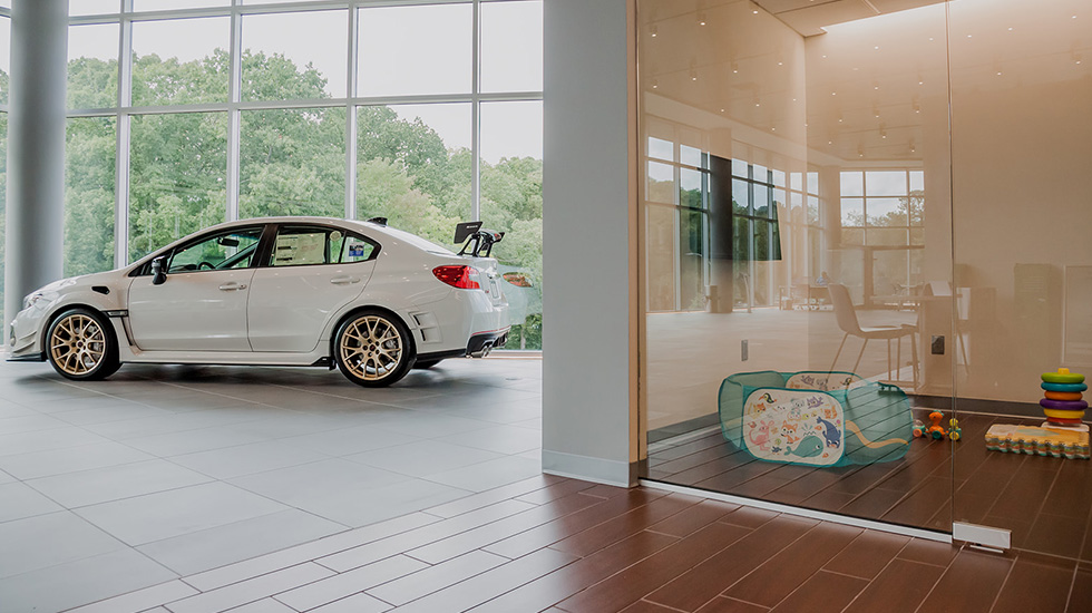 showroom flooring at Subaru auto dealership