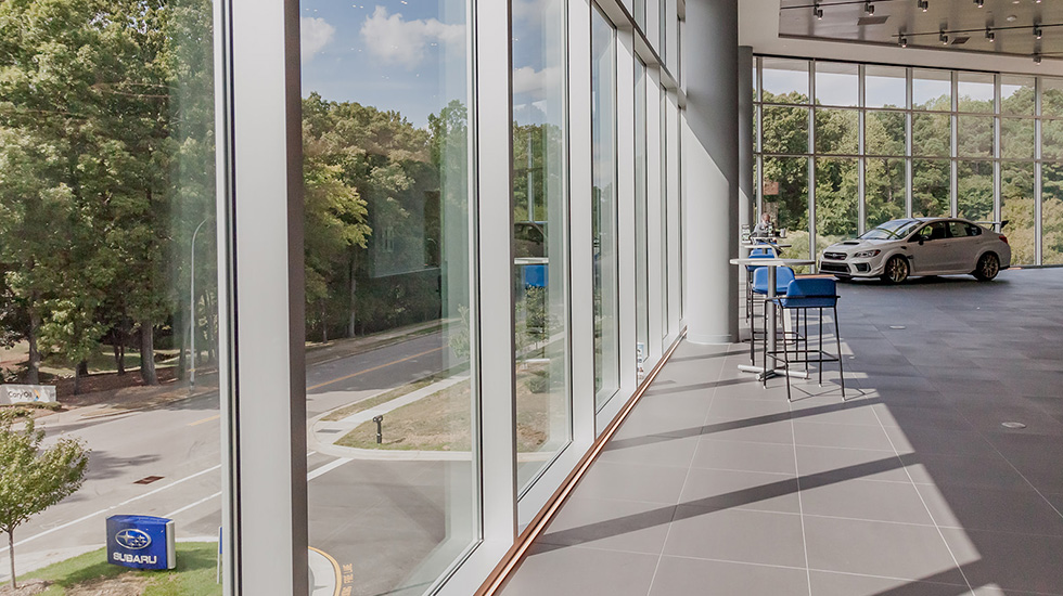 showroom flooring at Subaru auto dealership