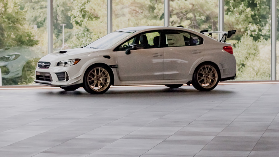 showroom flooring at Subaru auto dealership