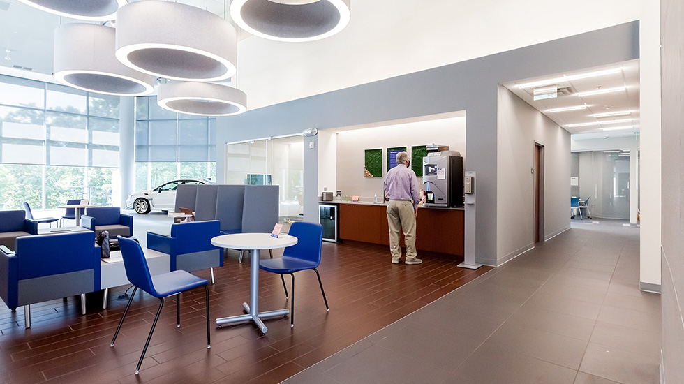 showroom flooring at Subaru auto dealership