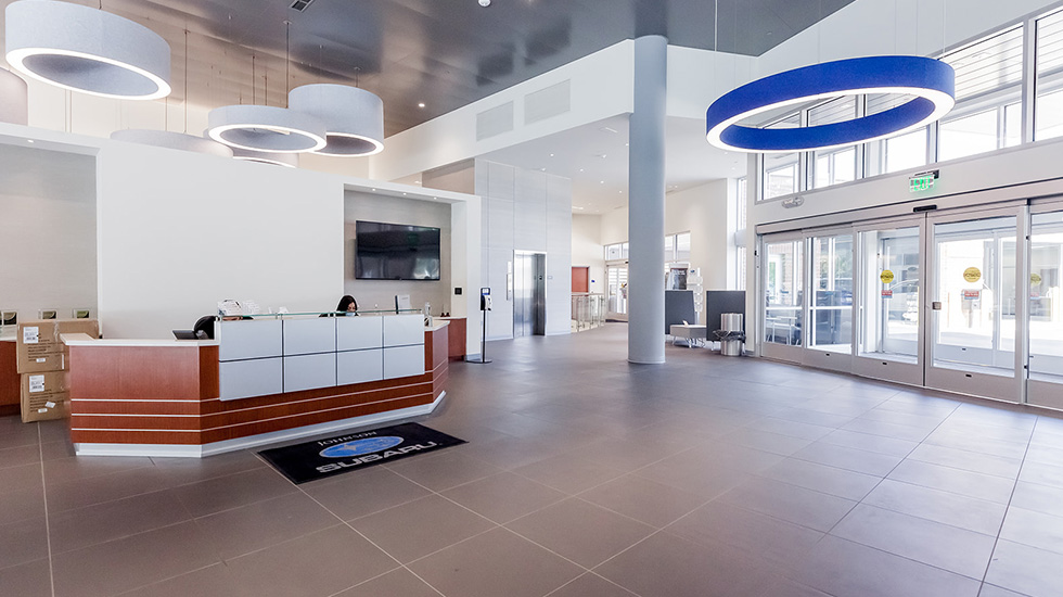 showroom flooring at Subaru auto dealership
