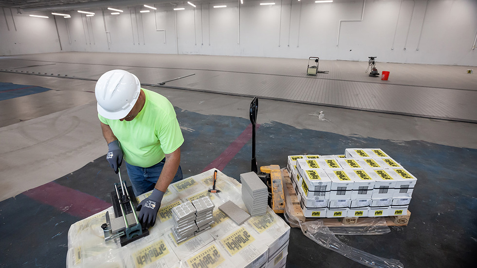 flooring installation at auto dealership
