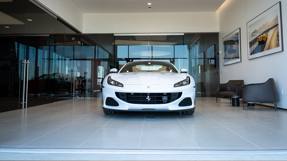 car showroom flooring at Ferrari auto dealership