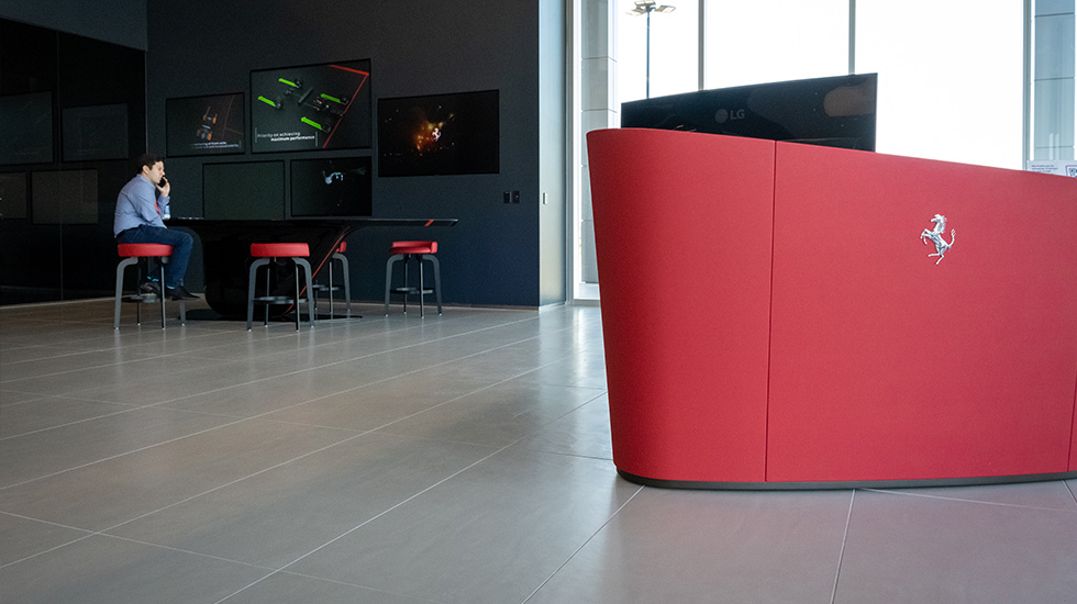 car showroom flooring at Ferrari auto dealership