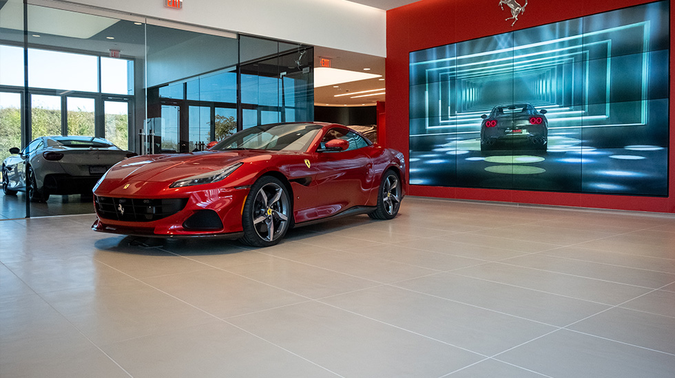 car showroom flooring at Ferrari auto dealership