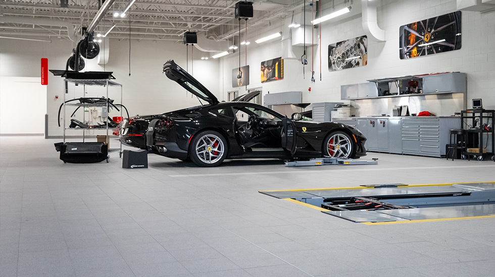 car showroom flooring at Ferrari auto dealership