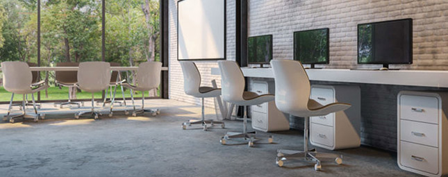 stained concrete flooring in office space
