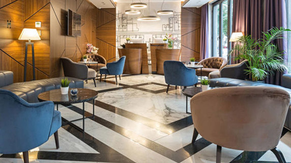 natural stone installation in hotel lobby