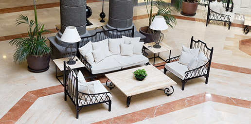 commercial cermaic tile flooring in hotel lobby